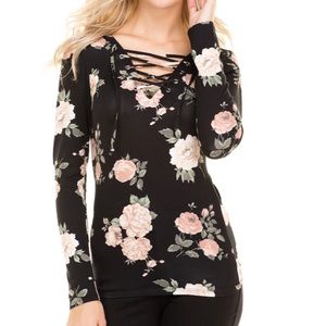 Brand new long sleeve Floral Criss Cross Top